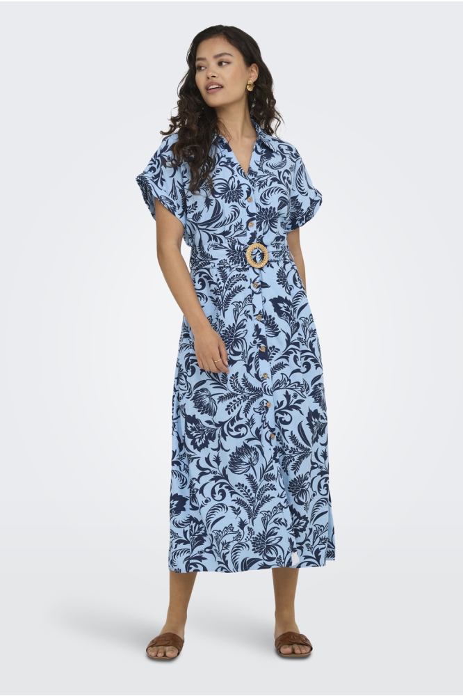 ONLJAKIRI LINEN SS MIDI SHIRT DRESS 15357784 Cerulean/NOOS GRAPH